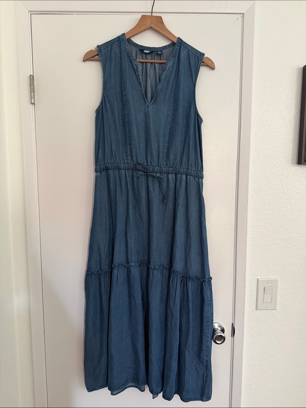 Lands' End Sleeveless Chambray Maxi Dress - Denim Blue